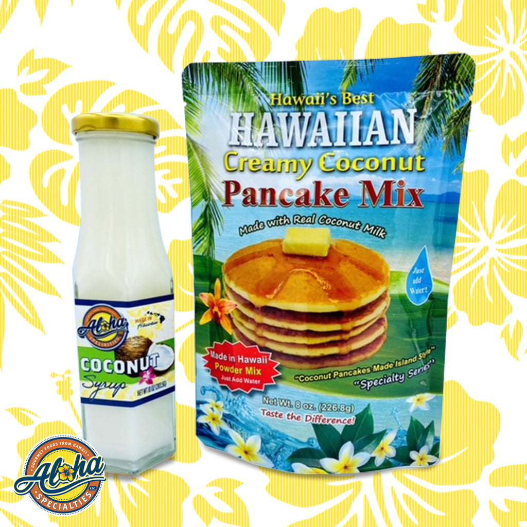 Hawaii's Best Hawaiian Creamy Coconut Pancake Mix with Aloha Specialties Coconut Syrup