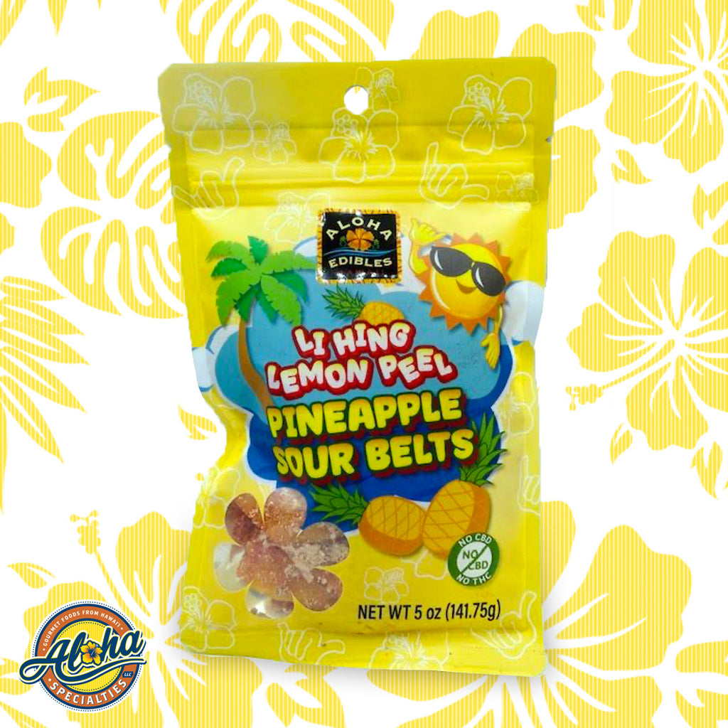 Aloha Edibles Li Hing Lemon Peel Pineapple Sour Belts