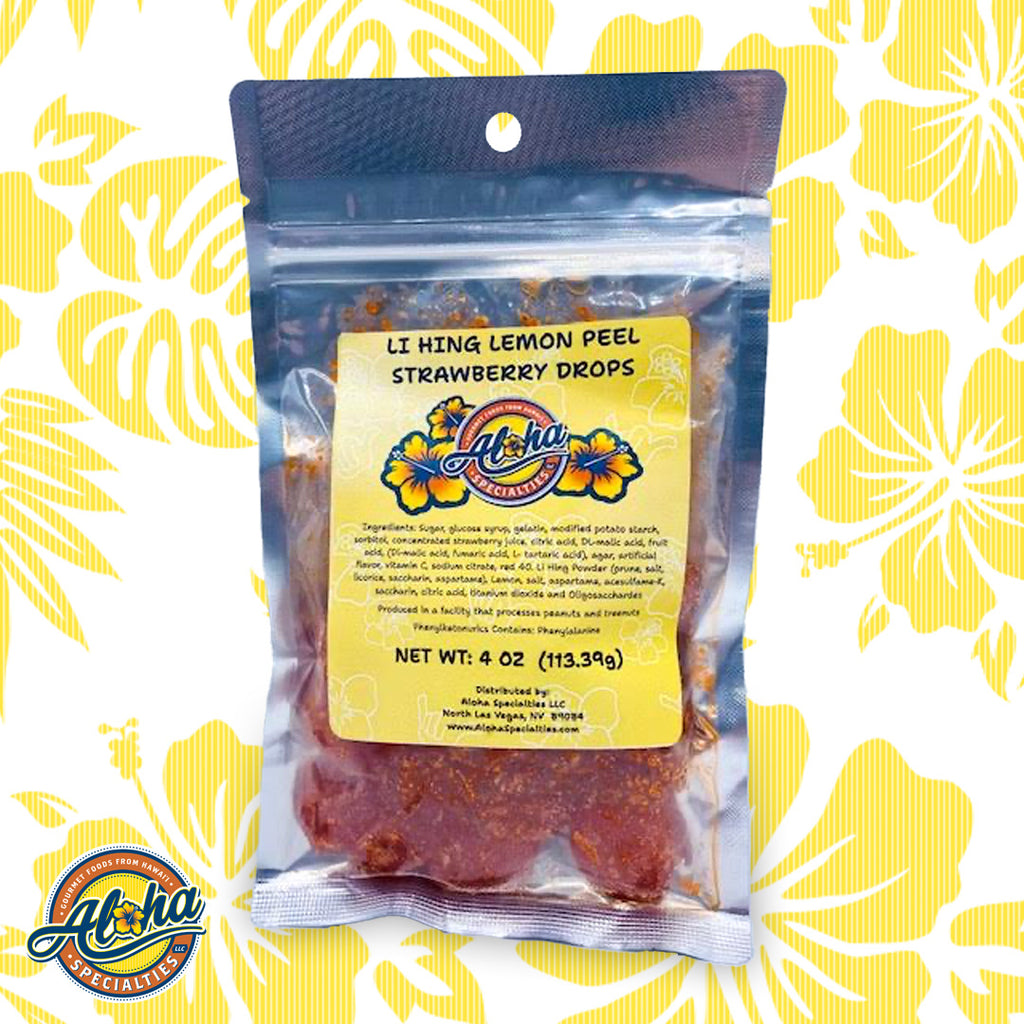 Aloha Edibles Li Hing Lemon Peel Strawberry Drops