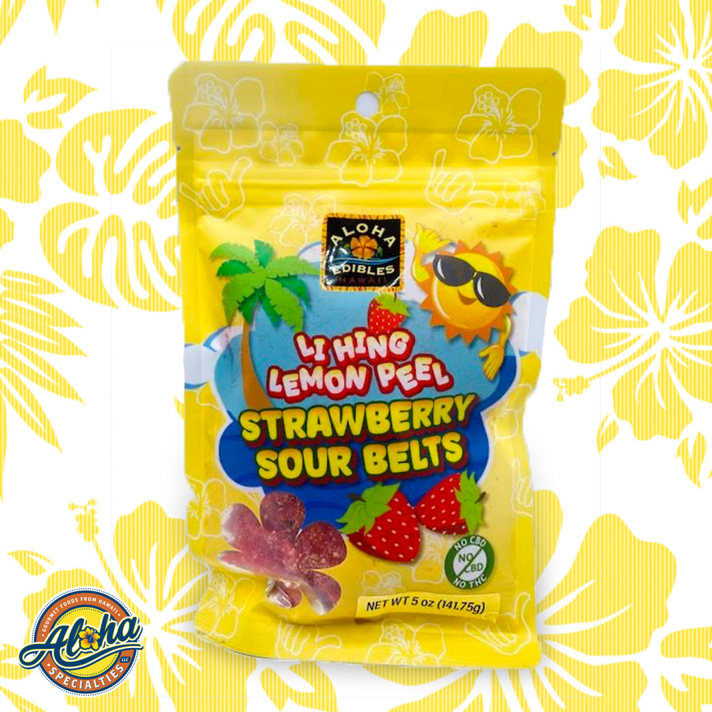 Aloha Edibles Li Hing Lemon Peel Strawberry Sour Belts