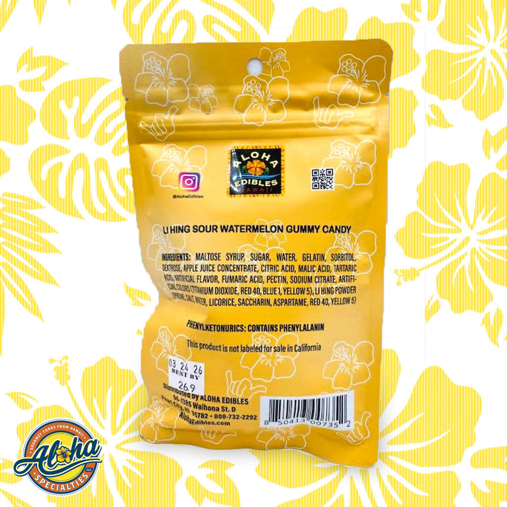 Aloha Edibles Li Hing Sour Watermelon Candy Information